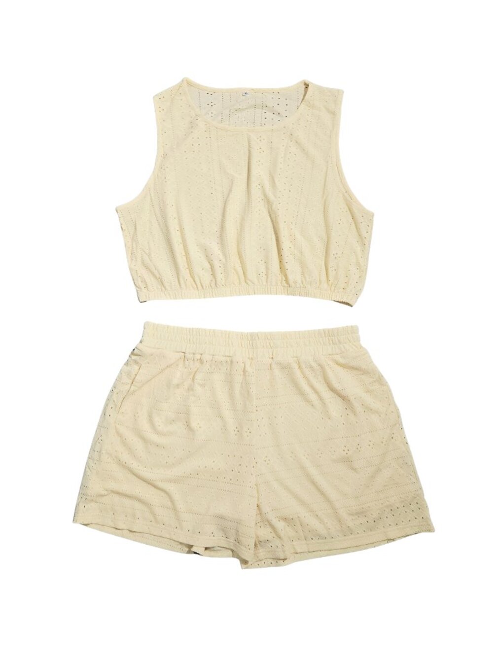 NWOT | Buttercream Yellow Geometric Eyelet 2-Piece Crop Tank & Short Set | XL